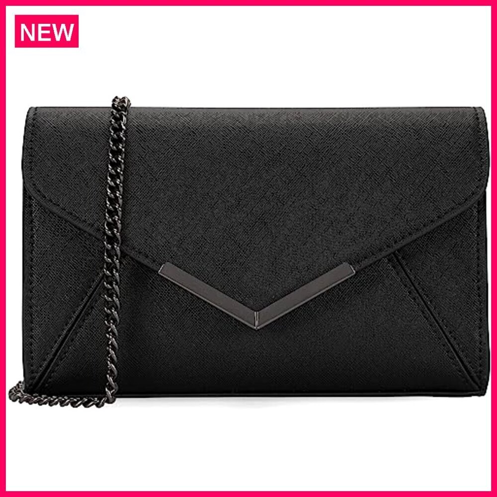 Faux Leather Envelope Clutch with Removable Chain Strap Formal Evening Bag - Picture 3 of 8